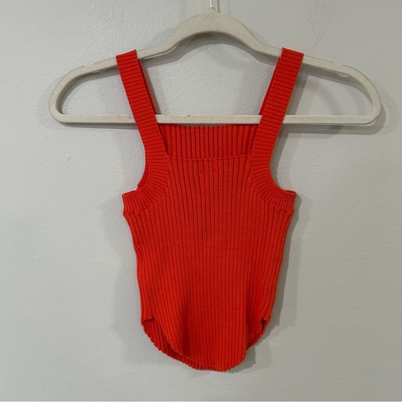 New In Red Ribbed Stretch Sleeveless Square Neck Tank Top Women’s Size Medium - Picture 2 of 5